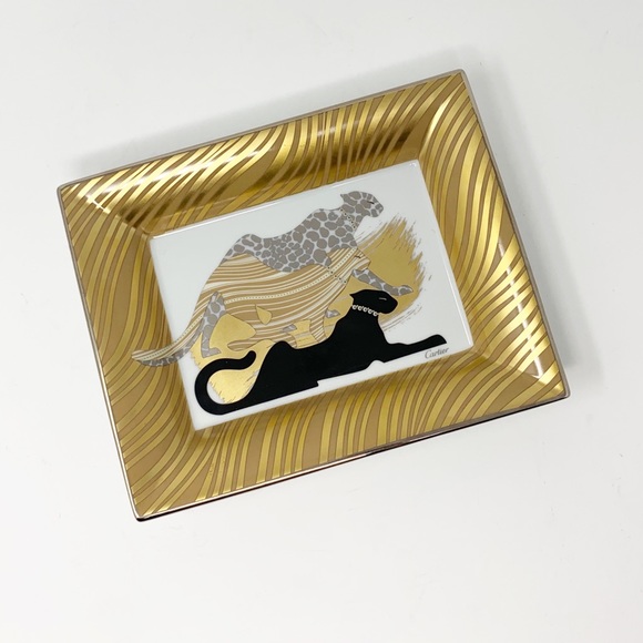 Cartier Other - Cartier Gold-Toned Three Panther Porcelain Ashtray